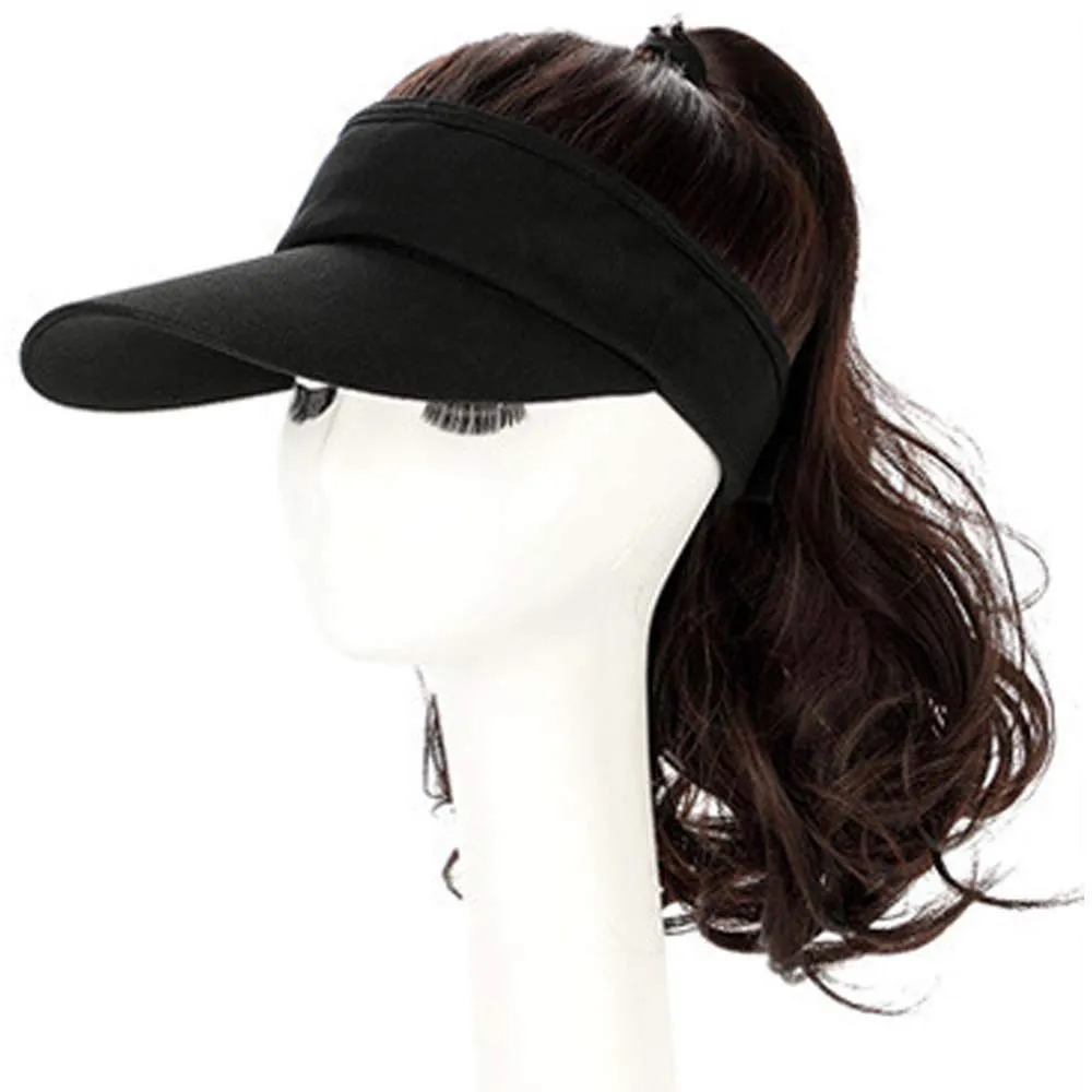 YEKEYI Outdoor Hat Wig Hat with Hair Ponytail Wig Baseball Cap with Hair Brown Black Wavy Women Wig Hats